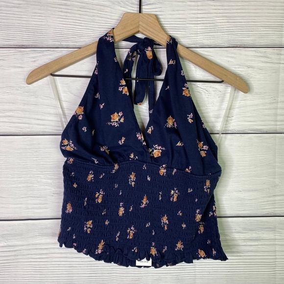American Eagle Outfitters Tops - NWT American Eagle Navy Floral V Neck Halter Top